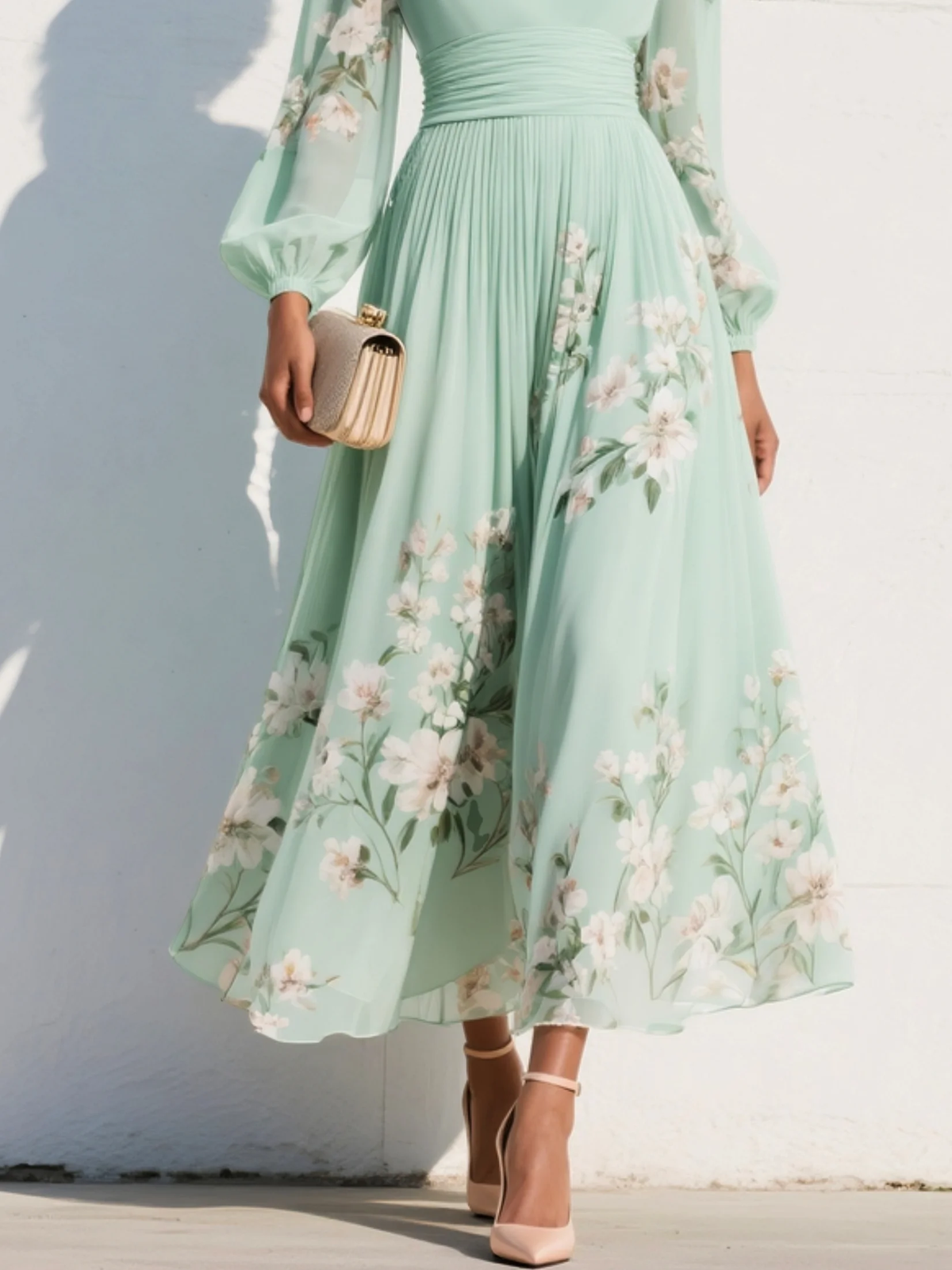 SERAFINA | VESTIDO PLISADO CON ESCOTE EN V