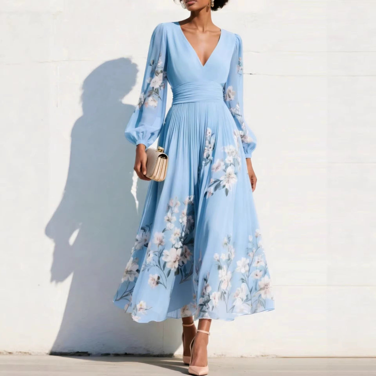SERAFINA | VESTIDO PLISADO CON ESCOTE EN V