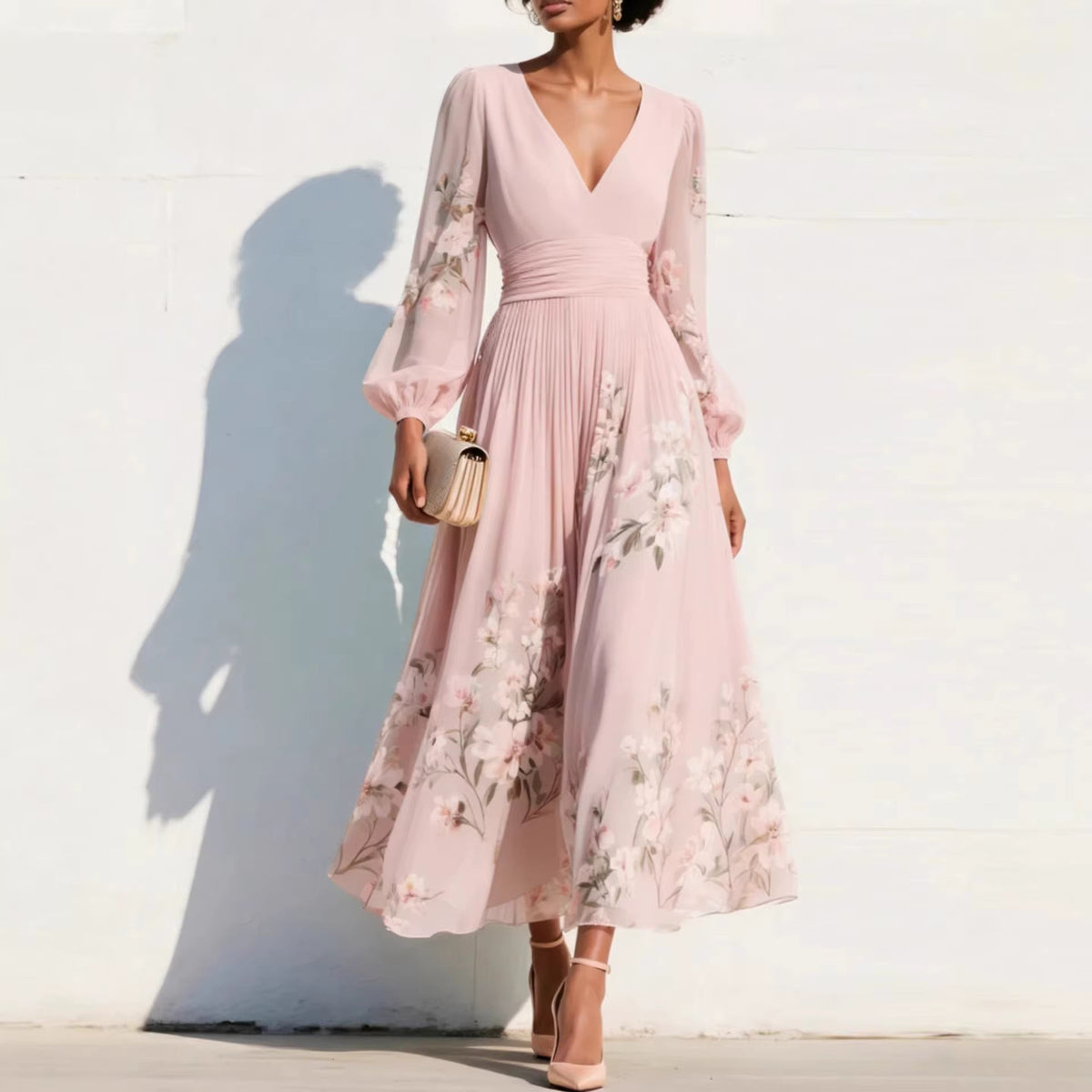 SERAFINA | VESTIDO PLISADO CON ESCOTE EN V