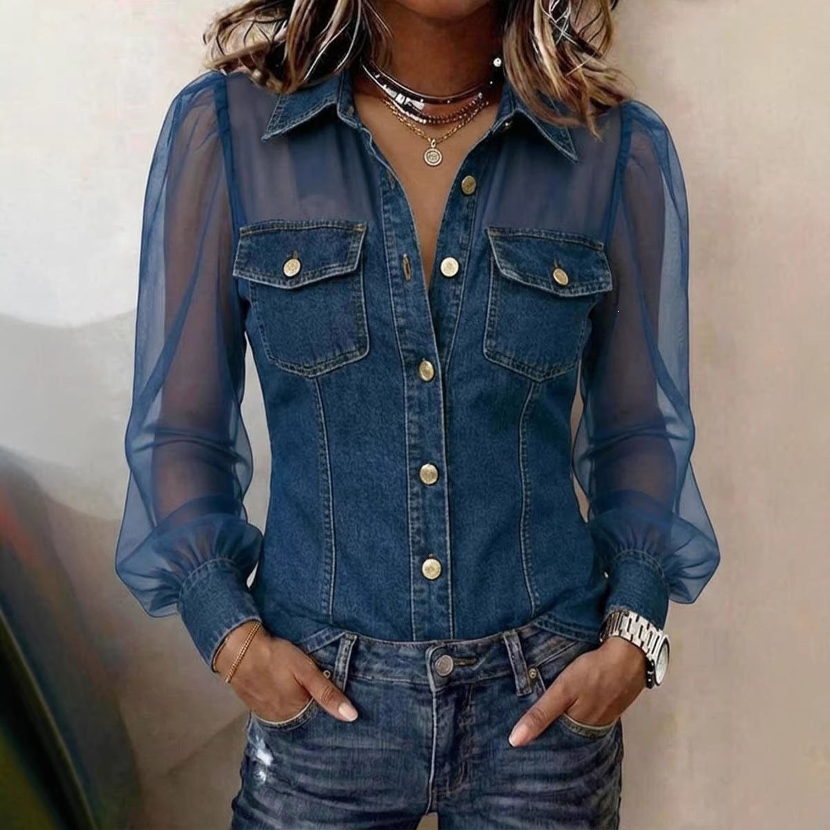 ELODIE | BLUSA ELEGANTE CON EFECTO DENIM