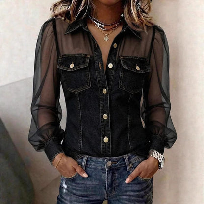 ELODIE | BLUSA ELEGANTE CON EFECTO DENIM