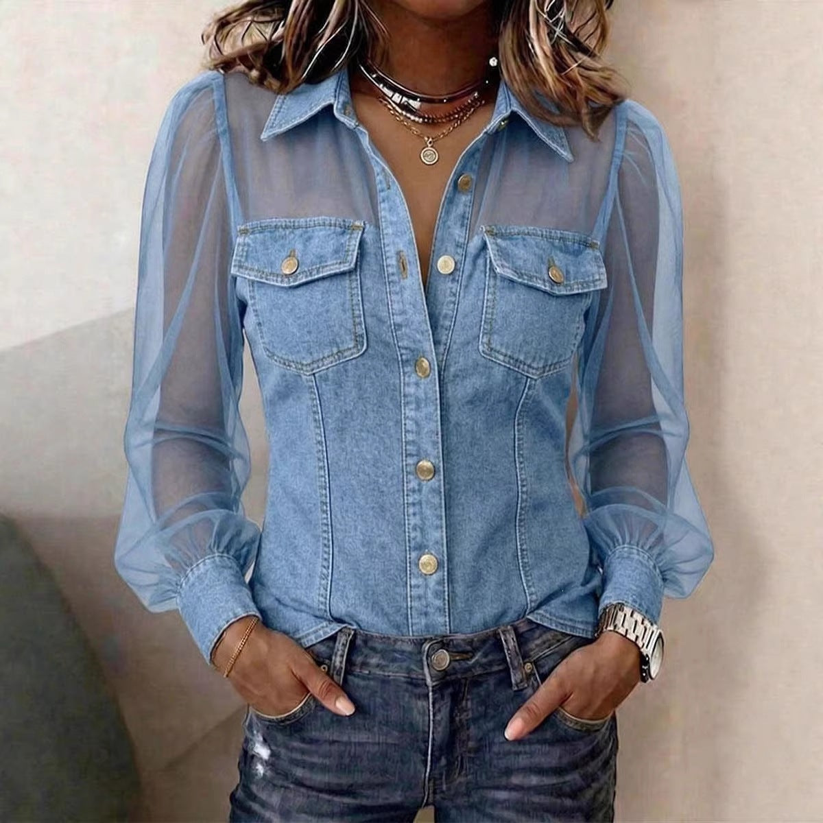 ELODIE | BLUSA ELEGANTE CON EFECTO DENIM
