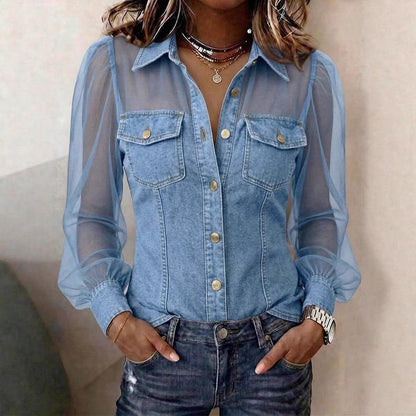 ELODIE | BLUSA ELEGANTE CON EFECTO DENIM