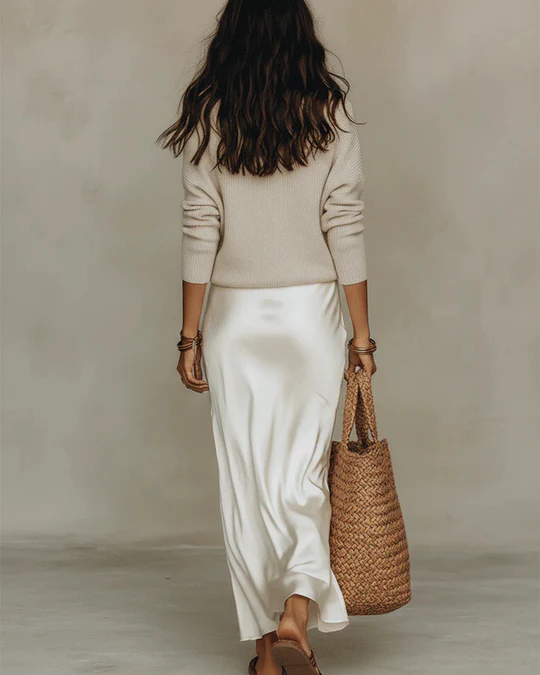 ELENA | VESTIDO MIDI DE SATIN CON SUETER INCLUIDO