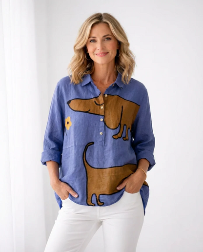 SARA | BLUSA DE LINO ATEMPORAL CON ESTAMPADO