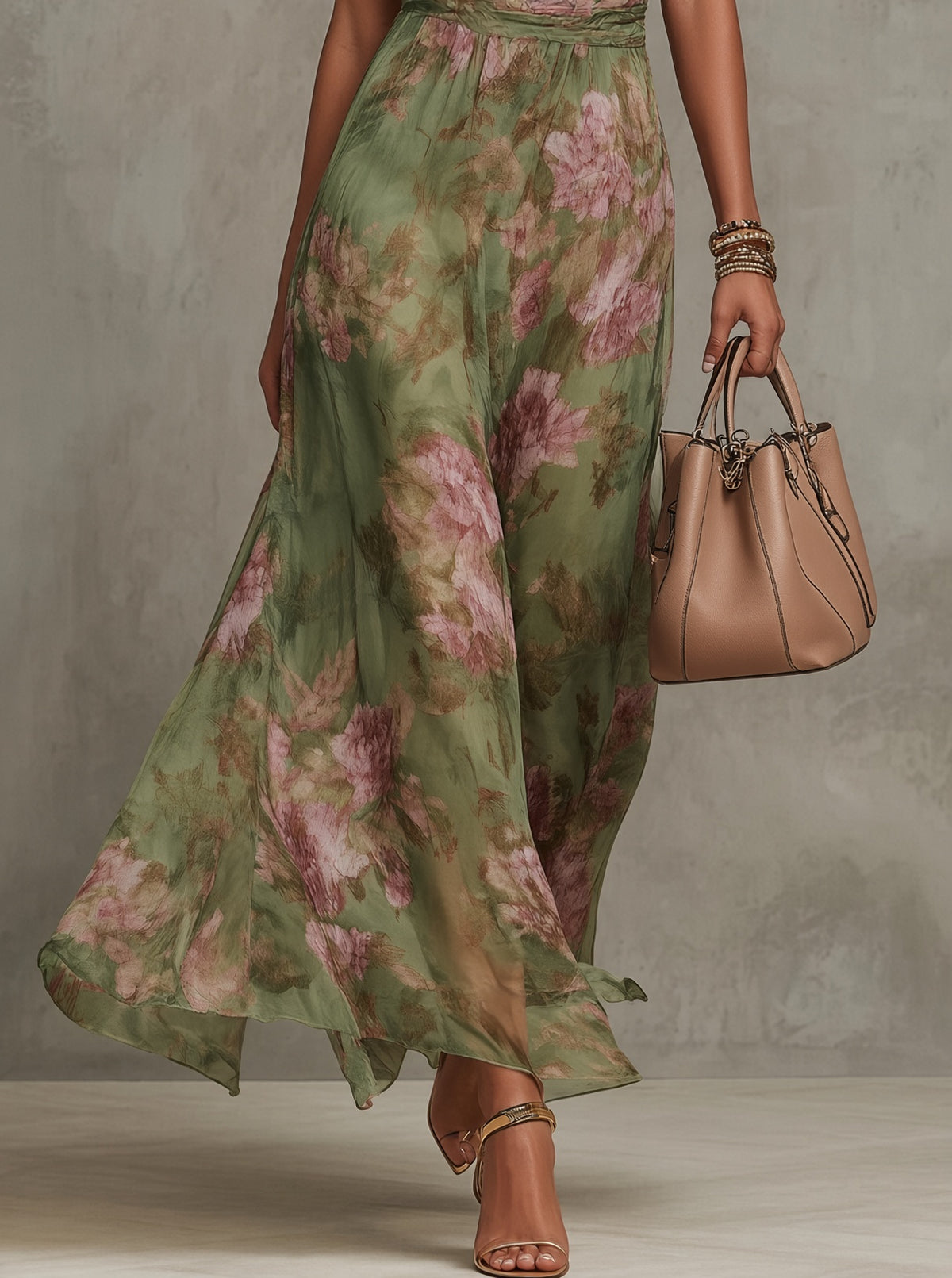 LIVIA | ELEGANTE VESTIDO LARGO HALTER CON ESTAMPADO FLORAL